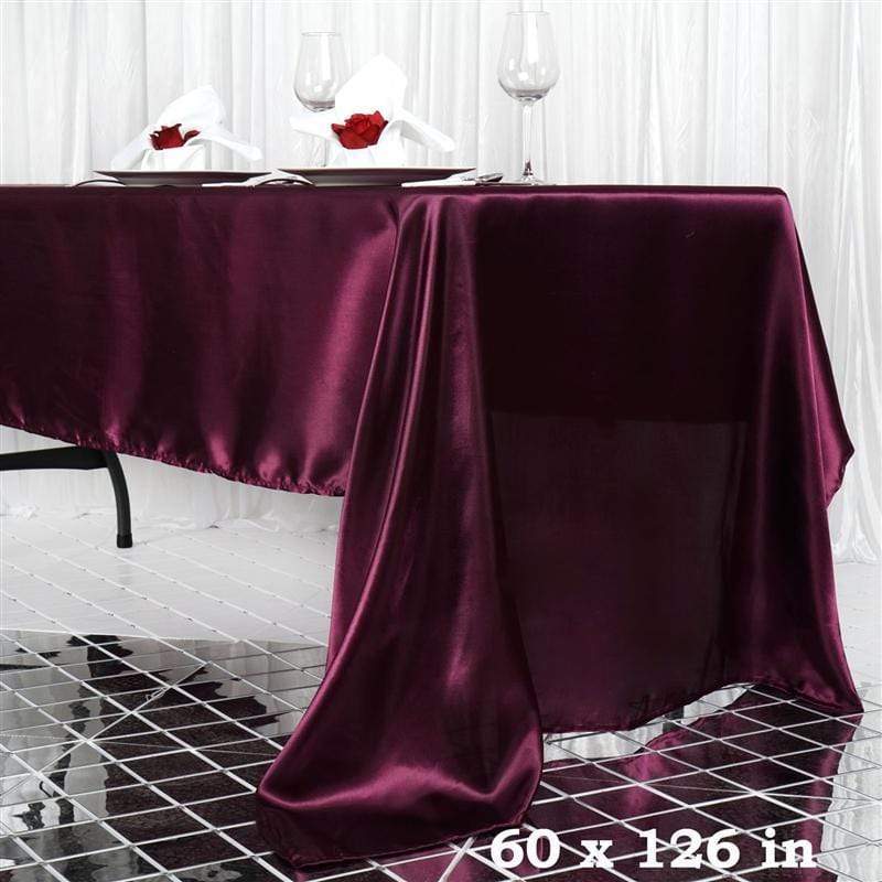 60" x 126" Satin Rectangular Tablecloth - Eggplant Purple TAB_STN_60126_EGG