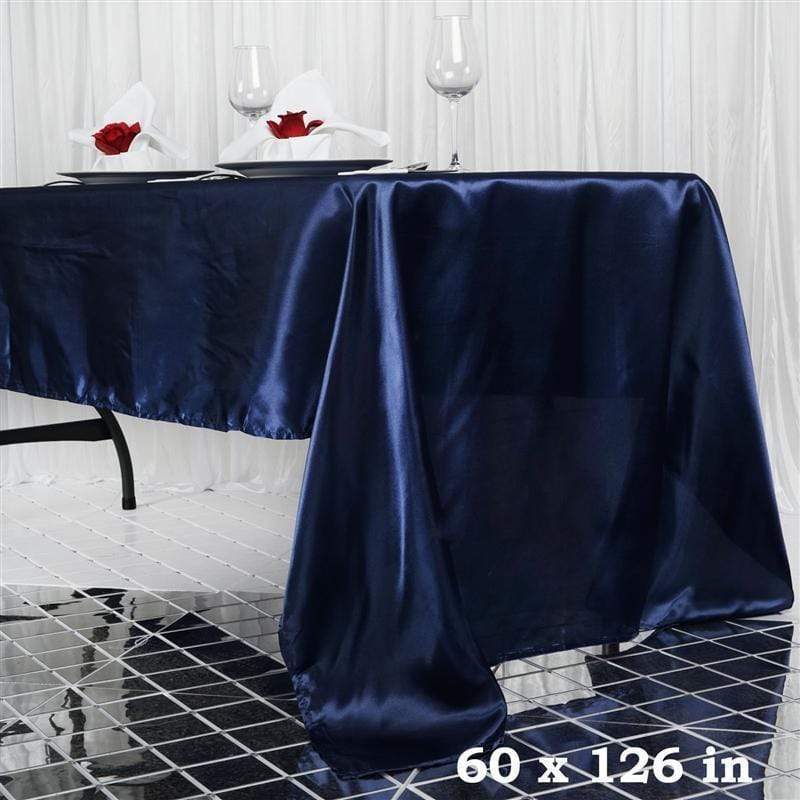 60" x 126" Satin Rectangular Tablecloth - Navy Blue TAB_STN_60126_NAVY