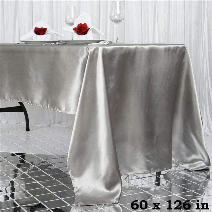 60" x 126" Satin Rectangular Tablecloth - Silver Light Gray TAB_STN_60126_SILV