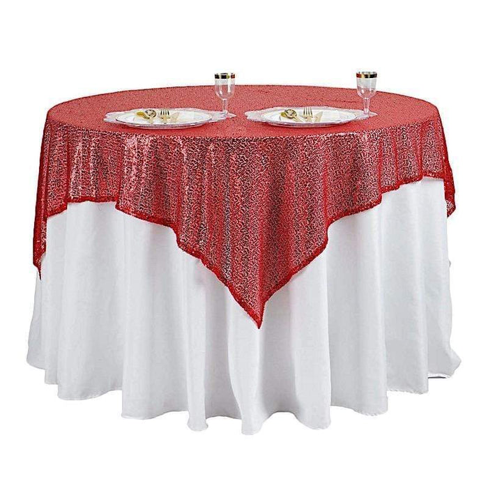 60" x 60" Sequined Table Overlay LAY60_02_RED