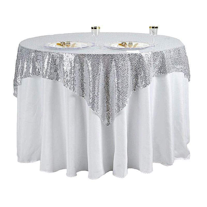 60" x 60" Sequined Table Overlay LAY60_02_SILV