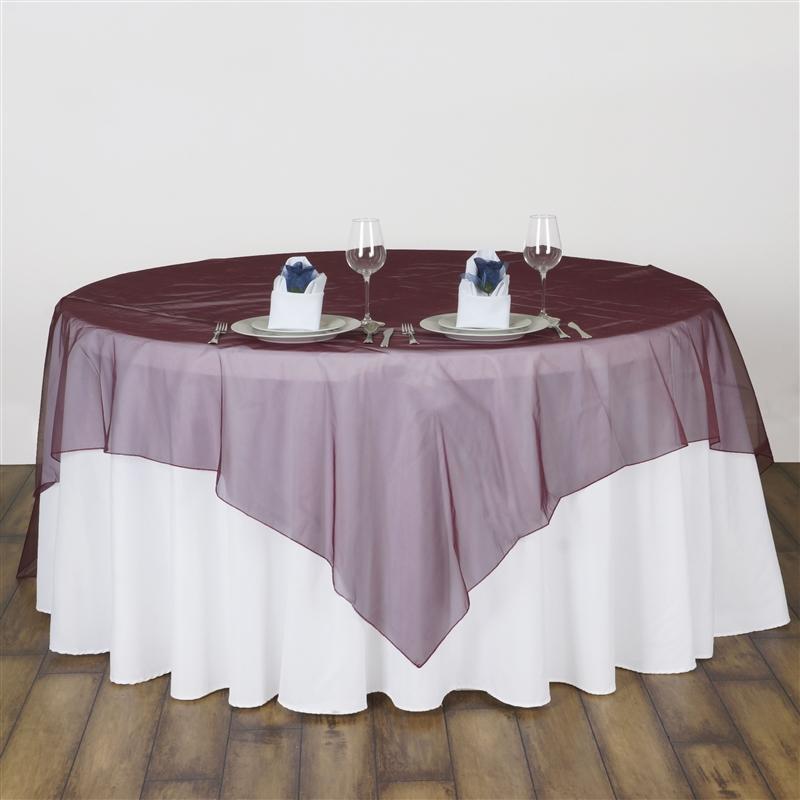 60" x 60" Sheer Organza Table Overlay LAY60_ORG_BURG