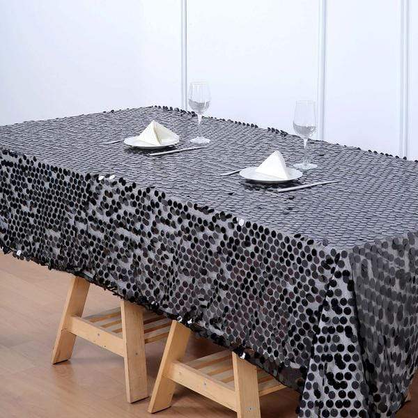 60"x102" Large Payette Sequin Rectangular Tablecloth - Black TAB_71_60102_BLK