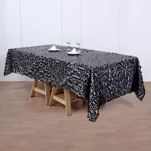 60"x102" Large Payette Sequin Rectangular Tablecloth - Black TAB_71_60102_BLK