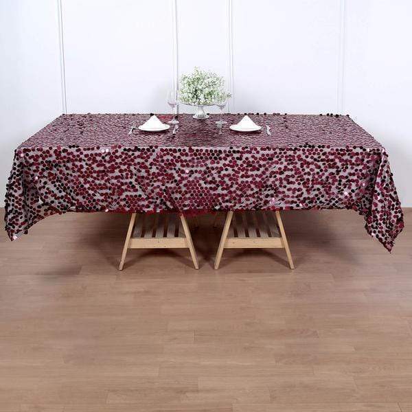 60"x102" Large Payette Sequin Rectangular Tablecloth - Burgundy TAB_71_60102_BURG