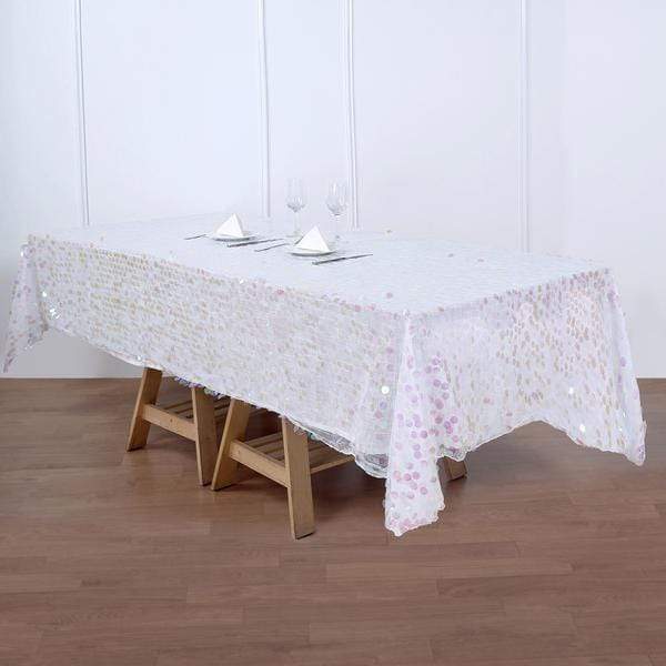 60"x102" Large Payette Sequin Rectangular Tablecloth - Iridescent TAB_71_60102_ABW