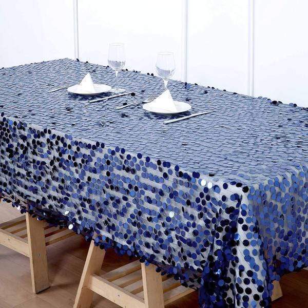 60"x102" Large Payette Sequin Rectangular Tablecloth - Navy Blue TAB_71_60102_NAVY