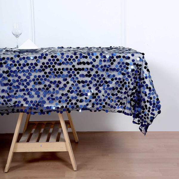 60"x102" Large Payette Sequin Rectangular Tablecloth - Navy Blue TAB_71_60102_NAVY