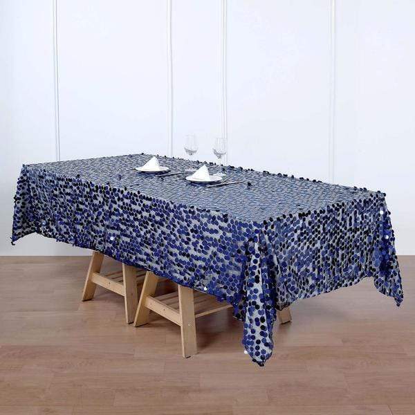 60"x102" Large Payette Sequin Rectangular Tablecloth - Navy Blue TAB_71_60102_NAVY