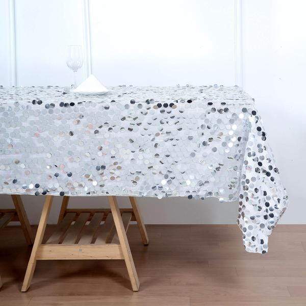 60"x102" Large Payette Sequin Rectangular Tablecloth - Silver TAB_71_60102_SILV