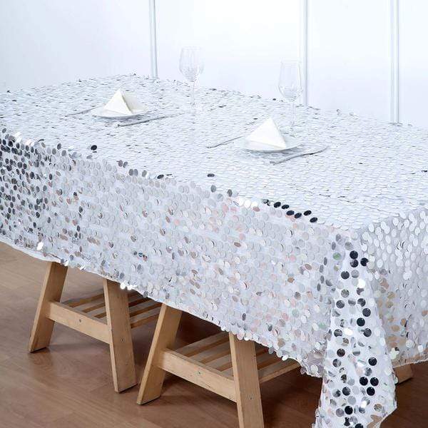 60"x102" Large Payette Sequin Rectangular Tablecloth - Silver TAB_71_60102_SILV