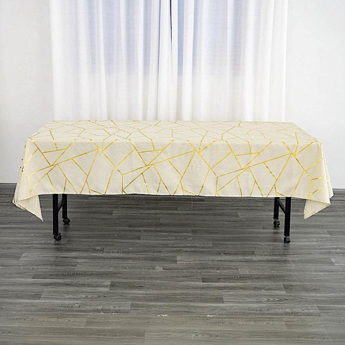 60"x102" Polyester Rectangular Tablecloth with Metallic Geometric Pattern - Beige with Gold TAB_FOIL_60102_081_G