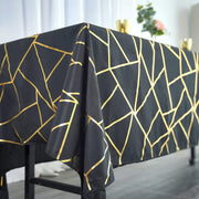 60"x102" Polyester Rectangular Tablecloth with Metallic Geometric Pattern - Black with Gold TAB_FOIL_60102_BLK_G