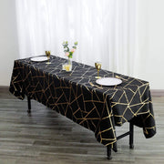 60"x102" Polyester Rectangular Tablecloth with Metallic Geometric Pattern - Black with Gold TAB_FOIL_60102_BLK_G