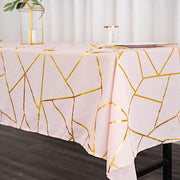60"x102" Polyester Rectangular Tablecloth with Metallic Geometric Pattern - Blush with Gold TAB_FOIL_60102_046_G