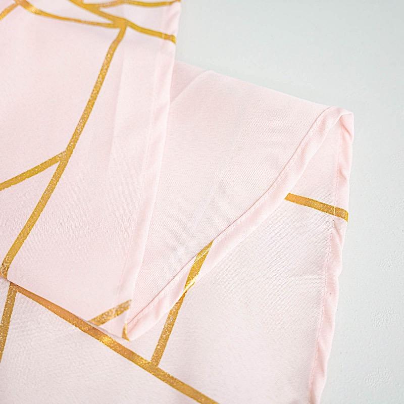 60"x102" Polyester Rectangular Tablecloth with Metallic Geometric Pattern - Blush with Gold TAB_FOIL_60102_046_G