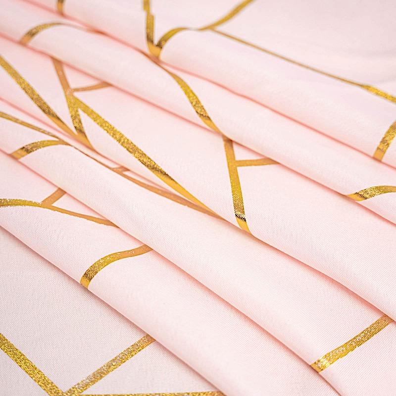 60"x102" Polyester Rectangular Tablecloth with Metallic Geometric Pattern - Blush with Gold TAB_FOIL_60102_046_G