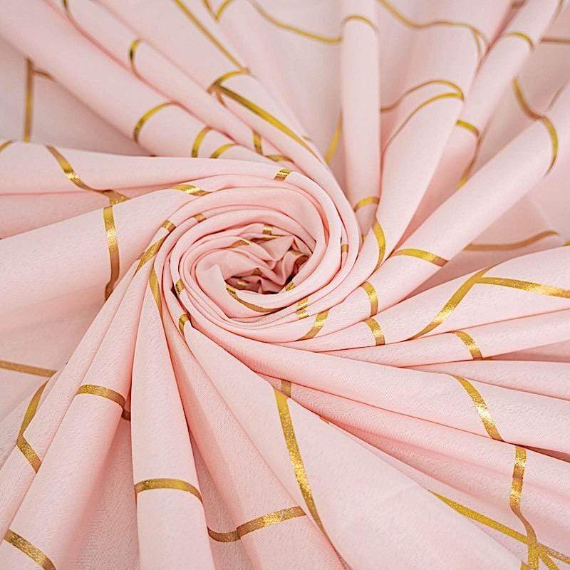 60"x102" Polyester Rectangular Tablecloth with Metallic Geometric Pattern - Blush with Gold TAB_FOIL_60102_046_G