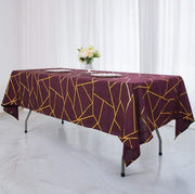 60"x102" Polyester Rectangular Tablecloth with Metallic Geometric Pattern - Burgundy with Gold TAB_FOIL_60102_BURG_G