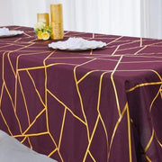 60"x102" Polyester Rectangular Tablecloth with Metallic Geometric Pattern - Burgundy with Gold TAB_FOIL_60102_BURG_G
