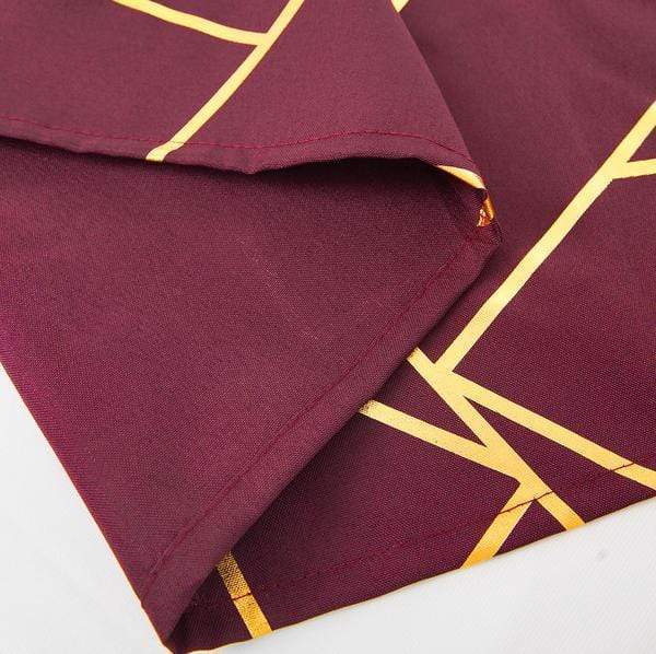 60"x102" Polyester Rectangular Tablecloth with Metallic Geometric Pattern - Burgundy with Gold TAB_FOIL_60102_BURG_G