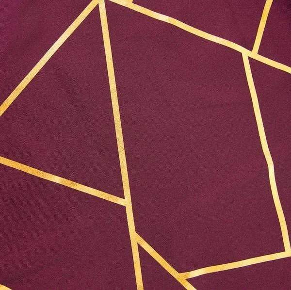 60"x102" Polyester Rectangular Tablecloth with Metallic Geometric Pattern - Burgundy with Gold TAB_FOIL_60102_BURG_G