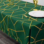 60"x102" Polyester Rectangular Tablecloth with Metallic Geometric Pattern - Hunter Green with Gold TAB_FOIL_60102_HUNT_G