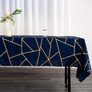 60"x102" Polyester Rectangular Tablecloth with Metallic Geometric Pattern - Navy Blue with Gold TAB_FOIL_60102_NAVY_G
