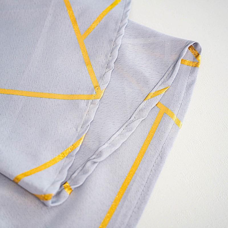 60"x102" Polyester Rectangular Tablecloth with Metallic Geometric Pattern - Silver with Gold TAB_FOIL_60102_SILV_G