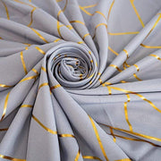 60"x102" Polyester Rectangular Tablecloth with Metallic Geometric Pattern - Silver with Gold TAB_FOIL_60102_SILV_G