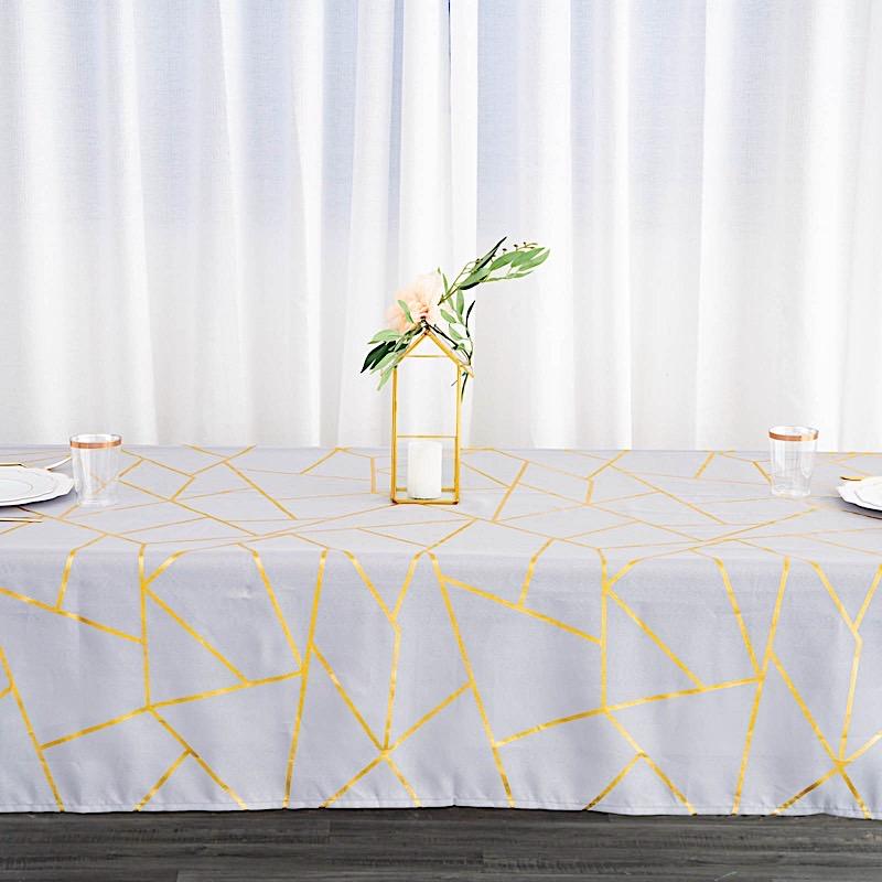 60"x102" Polyester Rectangular Tablecloth with Metallic Geometric Pattern