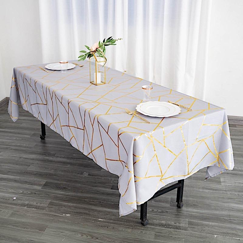 60"x102" Polyester Rectangular Tablecloth with Metallic Geometric Pattern