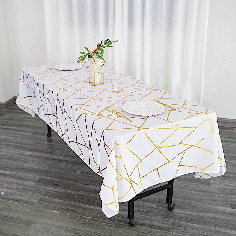 60"x102" Polyester Rectangular Tablecloth with Metallic Geometric Pattern