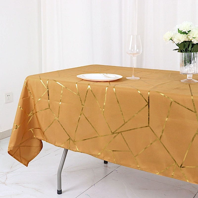 60"x102" Polyester Rectangular Tablecloth with Metallic Geometric Pattern