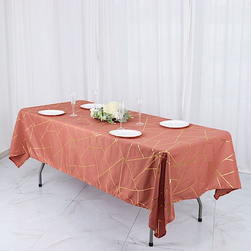 60"x102" Polyester Rectangular Tablecloth with Metallic Geometric Pattern
