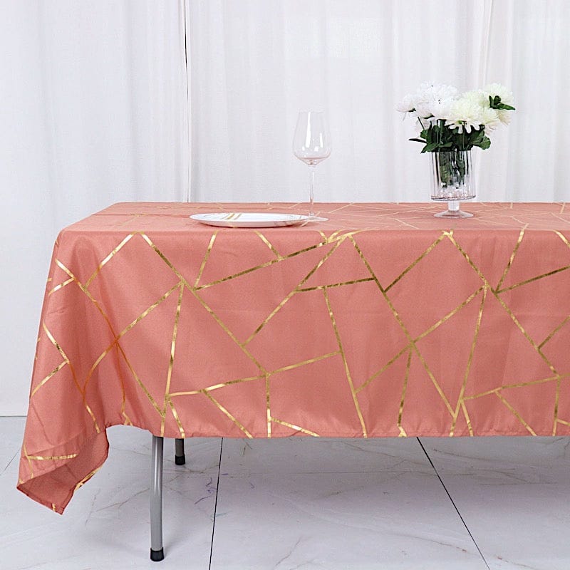 60"x102" Polyester Rectangular Tablecloth with Metallic Geometric Pattern