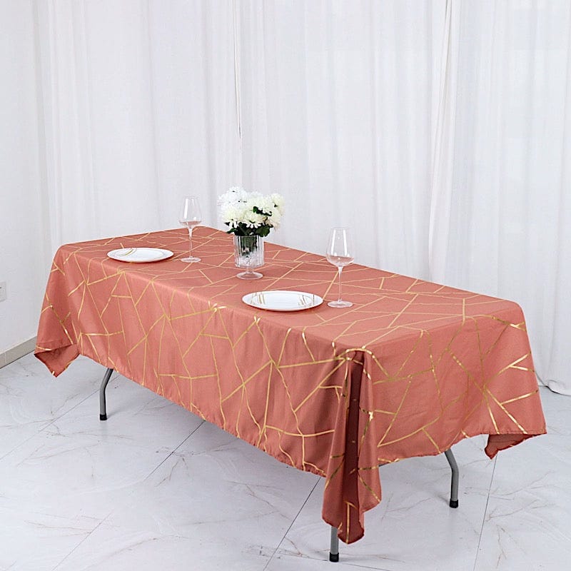 60"x102" Polyester Rectangular Tablecloth with Metallic Geometric Pattern