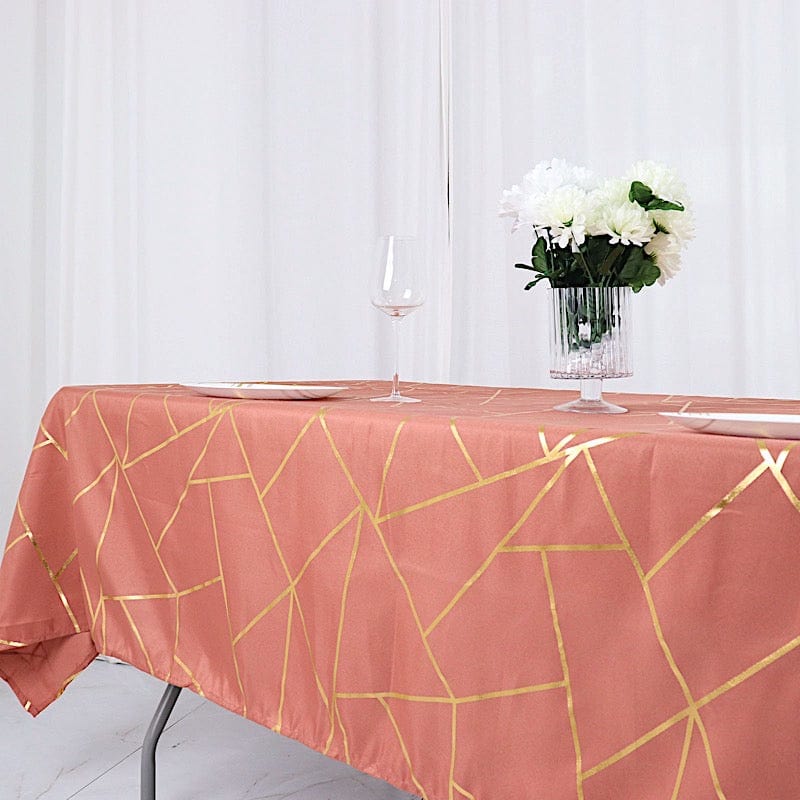 60"x102" Polyester Rectangular Tablecloth with Metallic Geometric Pattern
