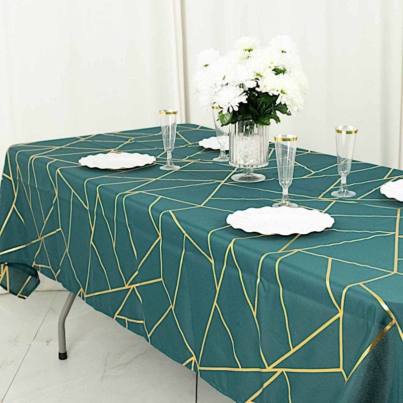 60"x102" Polyester Rectangular Tablecloth with Metallic Geometric Pattern