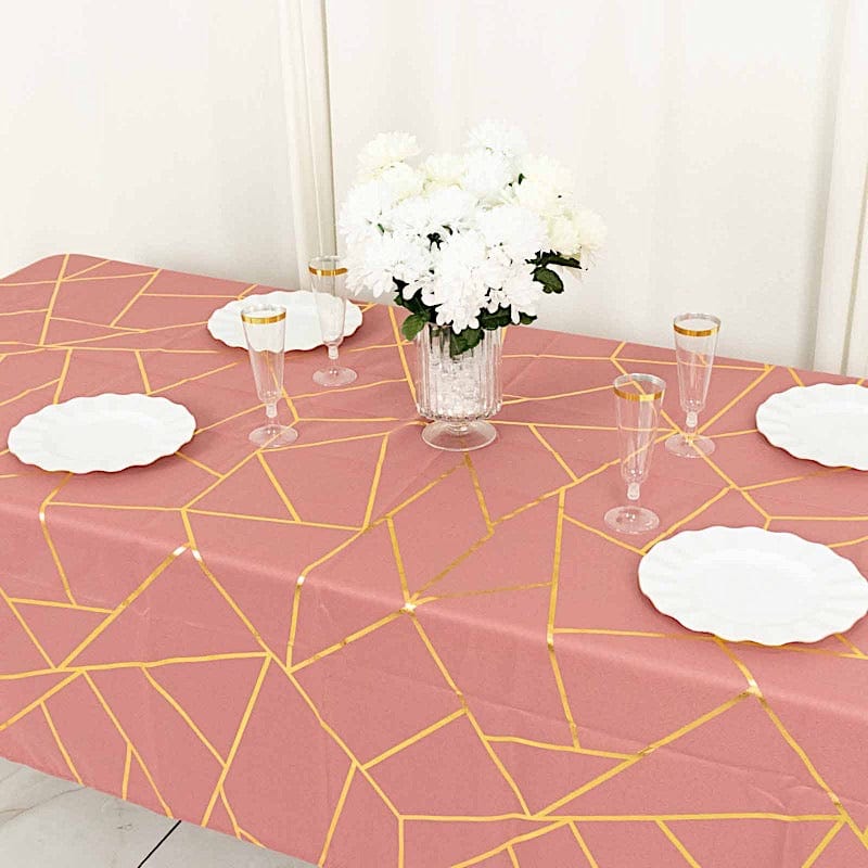 60"x102" Polyester Rectangular Tablecloth with Metallic Geometric Pattern