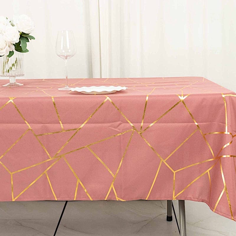 60"x102" Polyester Rectangular Tablecloth with Metallic Geometric Pattern