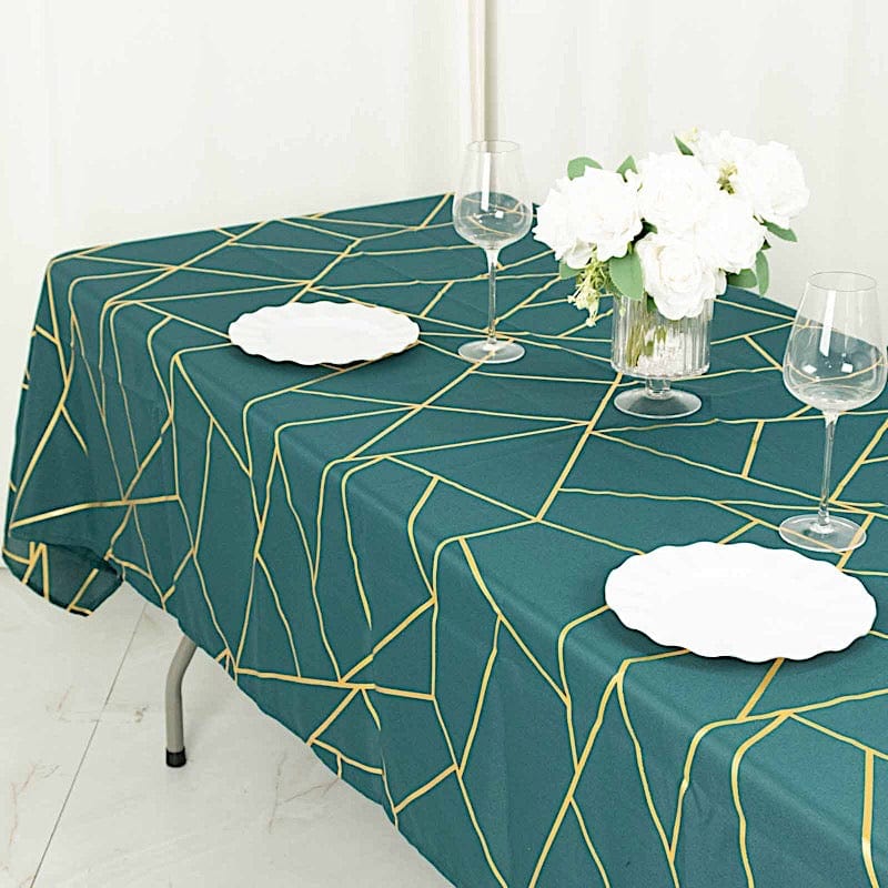 60"x102" Polyester Rectangular Tablecloth with Metallic Geometric Pattern