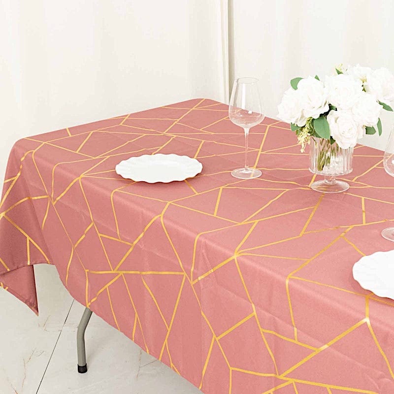 60"x102" Polyester Rectangular Tablecloth with Metallic Geometric Pattern