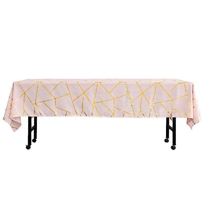 60"x102" Polyester Rectangular Tablecloth with Metallic Geometric Pattern - Blush with Gold TAB_FOIL_60102_046_G