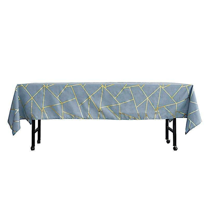 60"x102" Polyester Rectangular Tablecloth with Metallic Geometric Pattern - Dusty Blue with Gold TAB_FOIL_60102_086_G