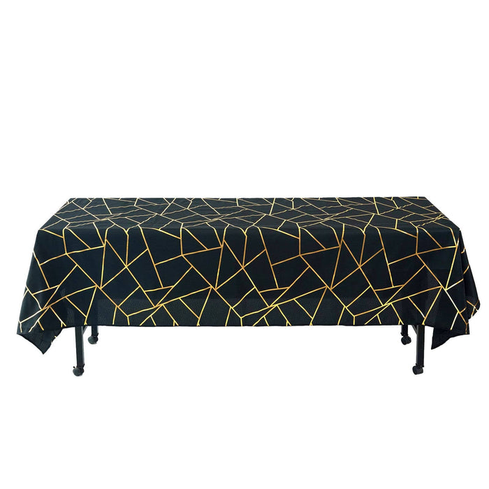 60"x102" Polyester Rectangular Tablecloth with Metallic Geometric Pattern - Black with Gold TAB_FOIL_60102_BLK_G