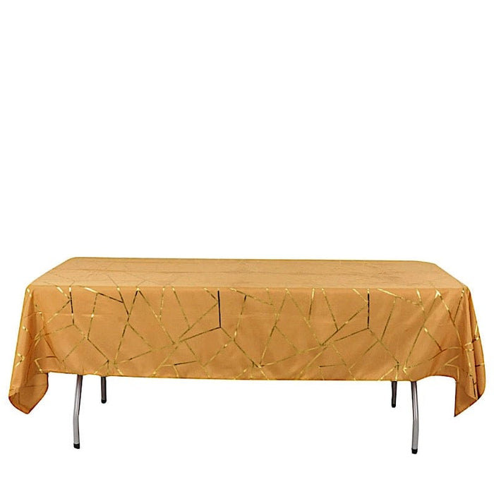 60"x102" Polyester Rectangular Tablecloth with Metallic Geometric Pattern TAB_FOIL_60102_GOLD_G