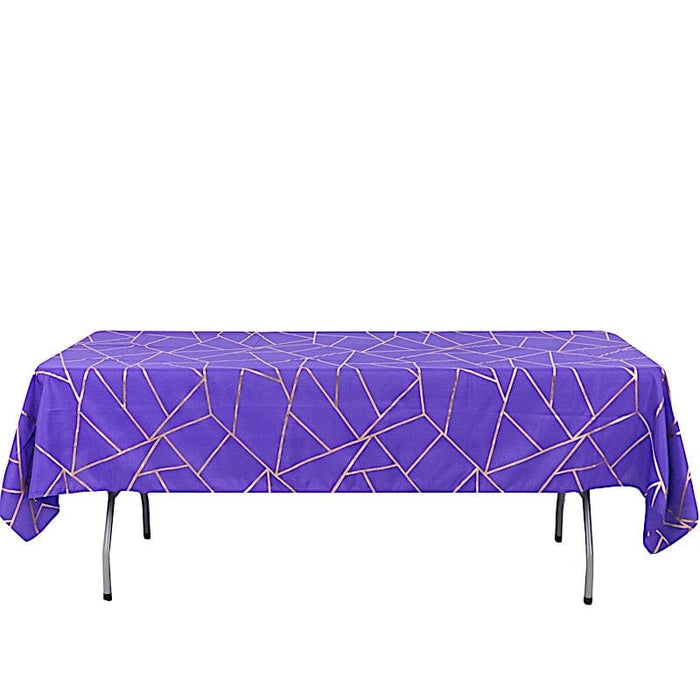 60"x102" Polyester Rectangular Tablecloth with Metallic Geometric Pattern TAB_FOIL_60102_PURP_G