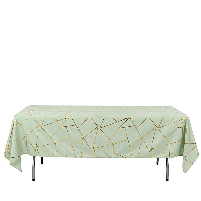 60"x102" Polyester Rectangular Tablecloth with Metallic Geometric Pattern TAB_FOIL_60102_SAGE_G