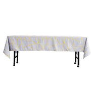 60"x102" Polyester Rectangular Tablecloth with Metallic Geometric Pattern - Silver with Gold TAB_FOIL_60102_SILV_G